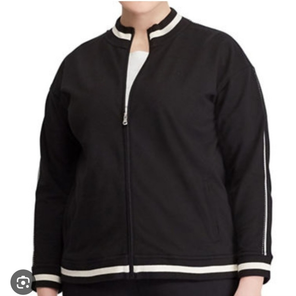 Ralph Lauren Satin-Trimmed Black Bomber Jacket Women's Size 1X